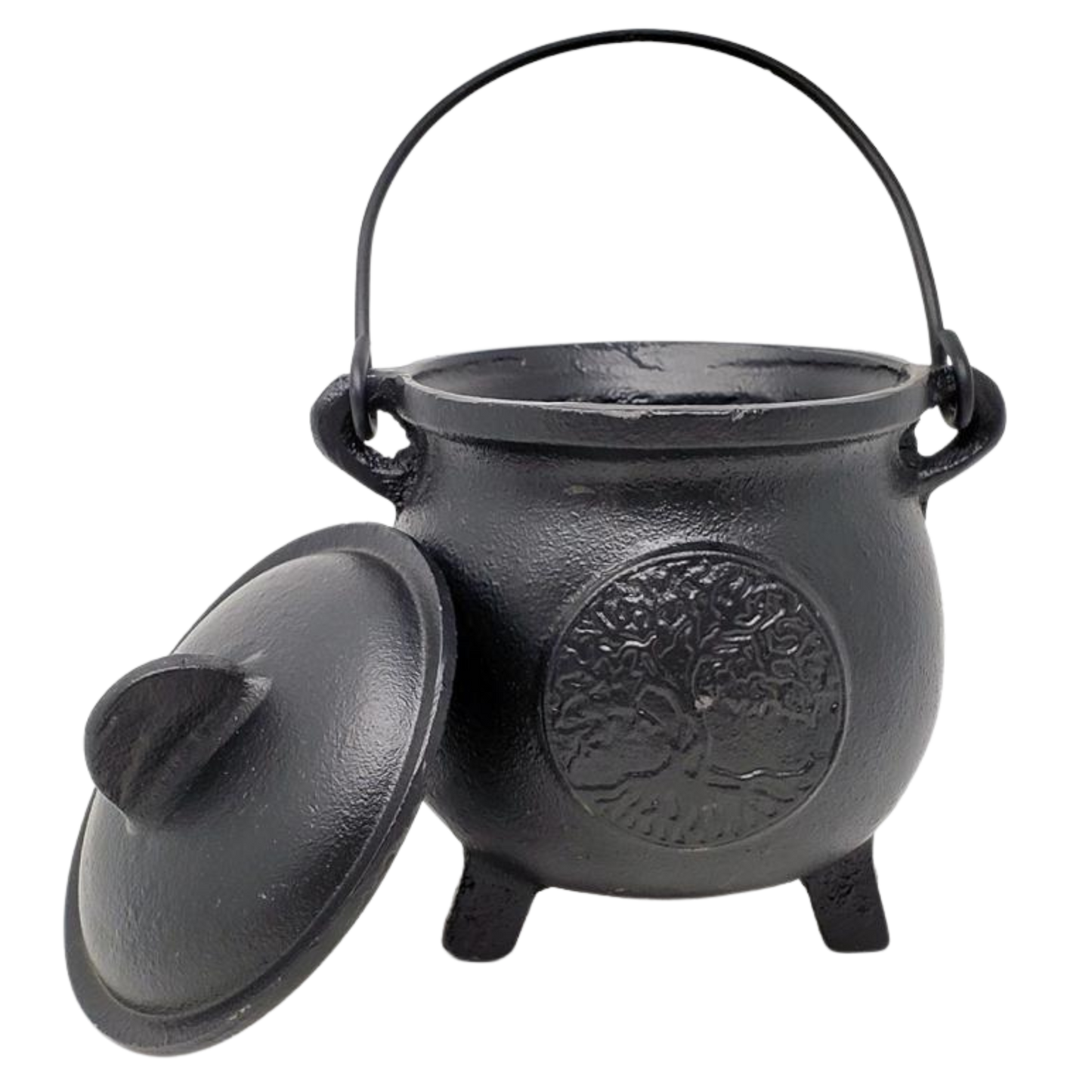 Tree of Life Cast Iron Cauldron with Lid 8"H
