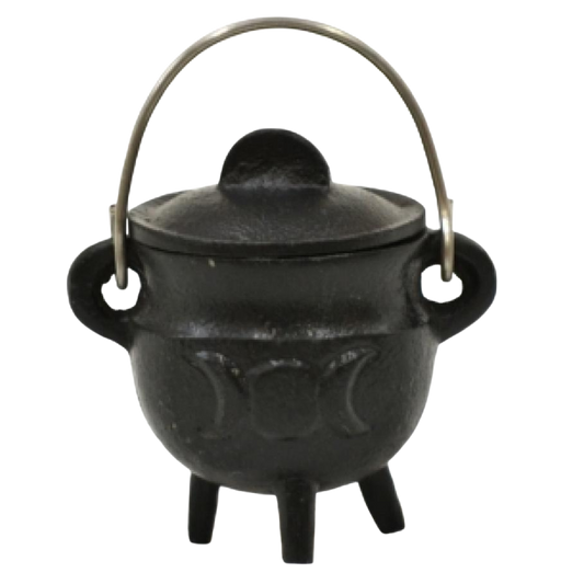 Triple Moon Cast Iron Cauldron w/Lid 3"