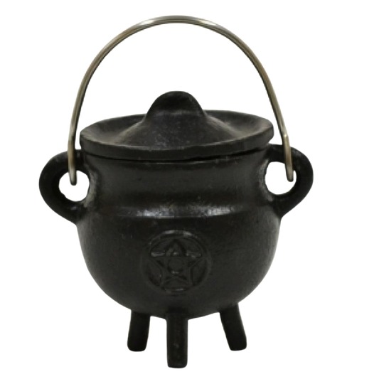 Pentacle Cast Iron Cauldron w/Lid 3"