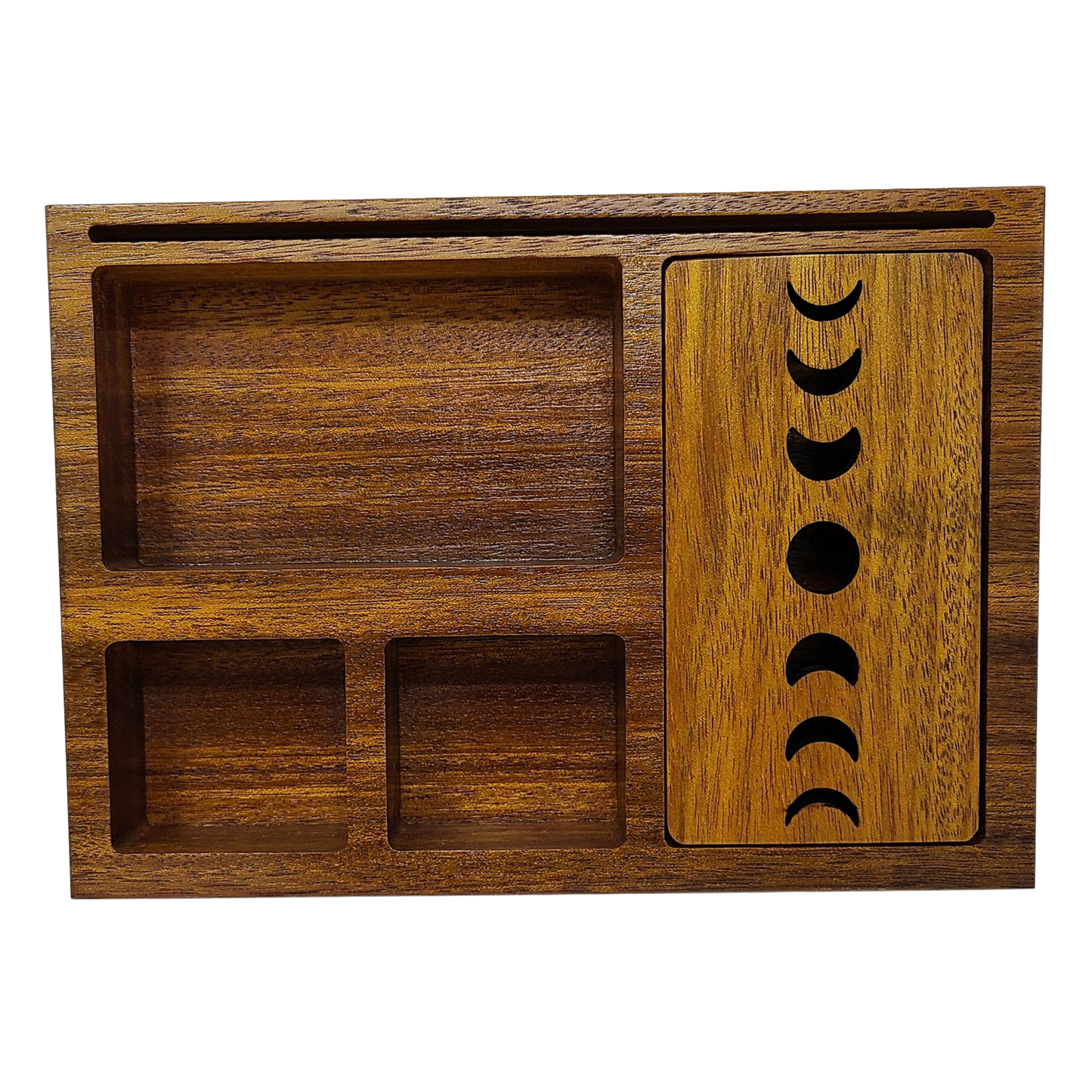 Wooden Tarot Card Holder with Moon Phase Lid Design Storage & Sectionals
