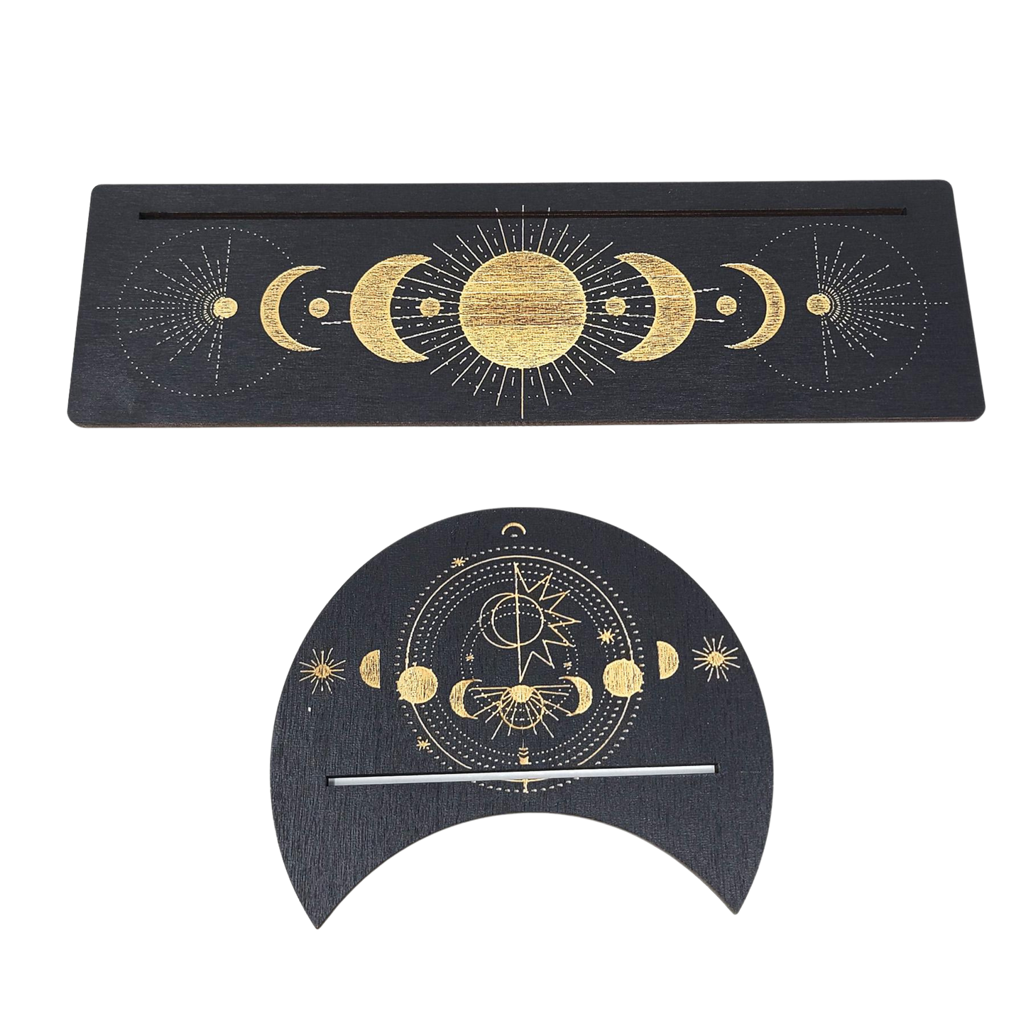 Wooden Tarot Card Holder with Moon Phase Design