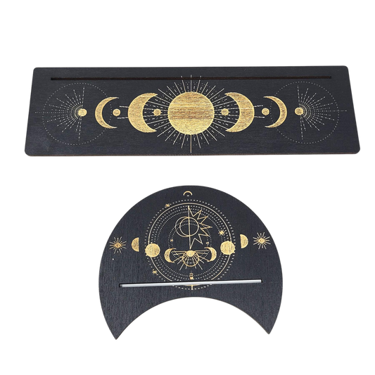 Wooden Tarot Card Holder with Moon Phase Design