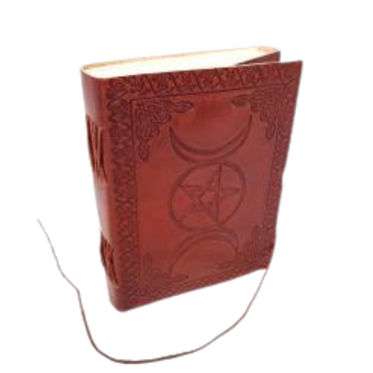Triple Moon Pentagram Leather Journal with Cord Closure