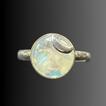 Rainbow Moonstone Ring w/ Crescent Design