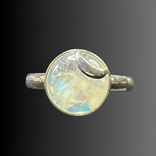 Rainbow Moonstone Ring w/ Crescent Design