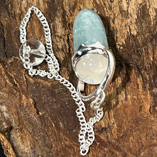 Rainbow Moonstone On Aquamarine Pendulum