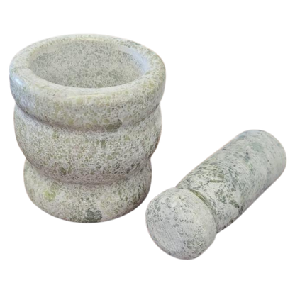 Grey & Green Natural Stone Mortar and Pestle