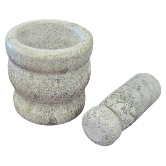 Grey & Green Natural Stone Mortar and Pestle