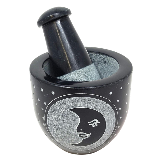Moon Carved Black Soapstone Mortar & Pestle