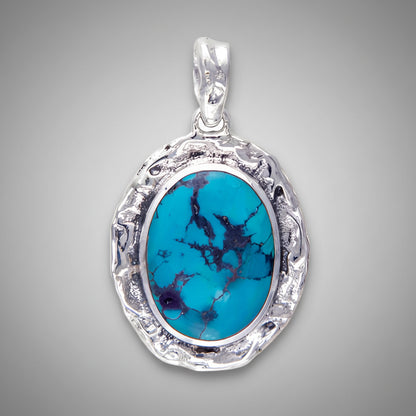 Turquoise Molten Silver Artisan Pendant
