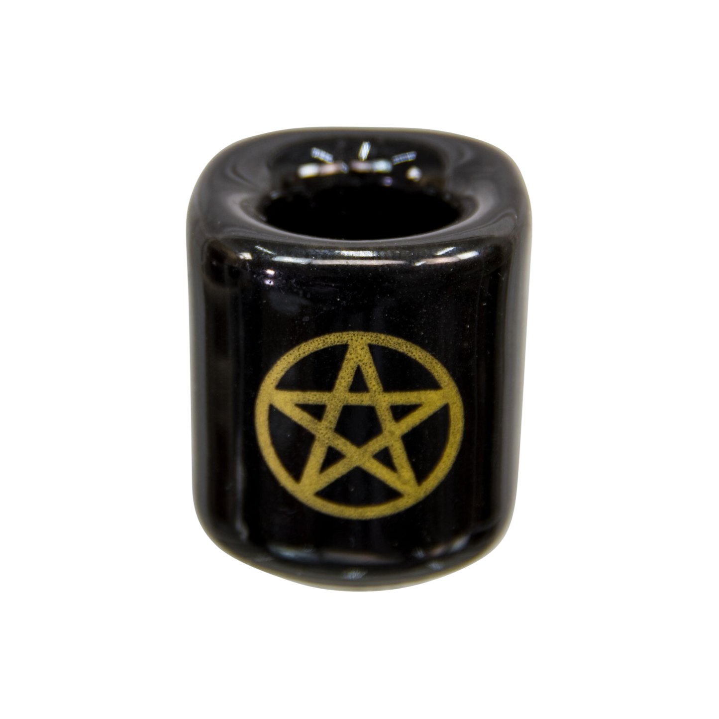 Ceramic Chime Candle Holder - Black w/ Gold Pentacle