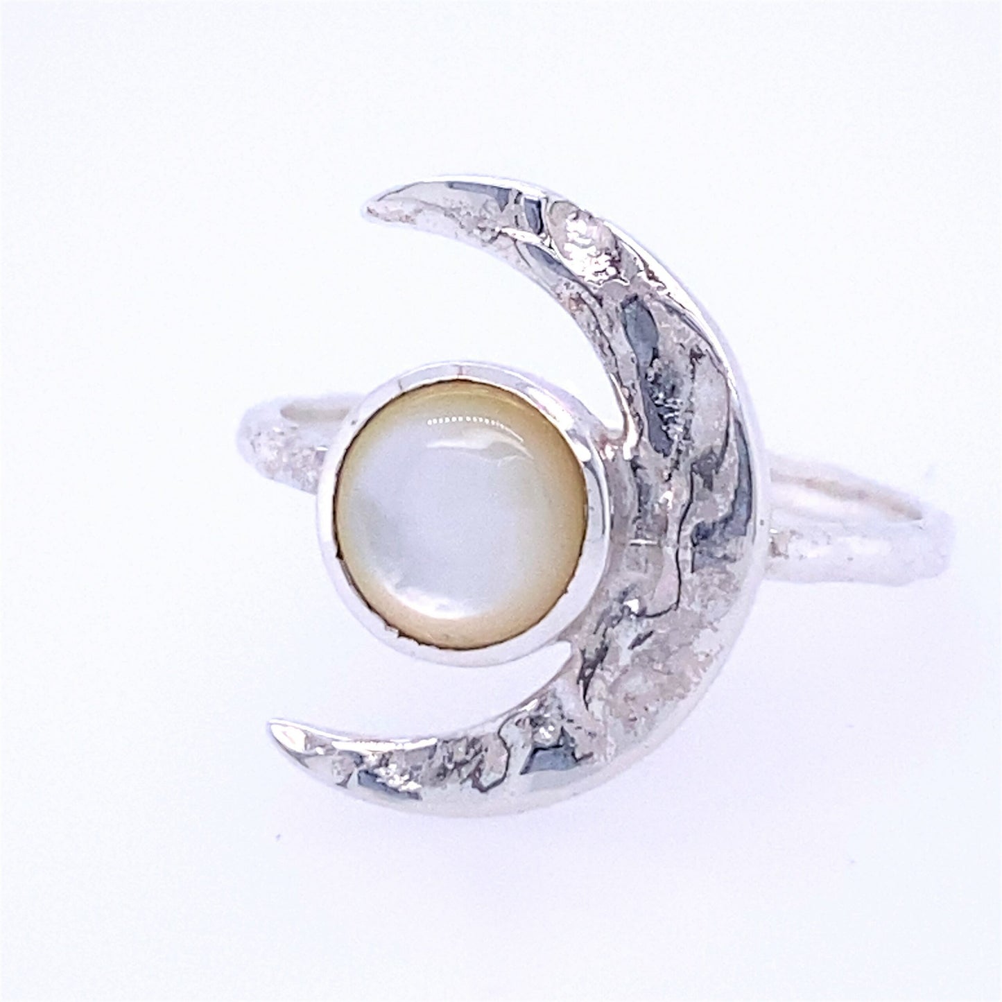 Mother of Pearl Crescent Moon Ring