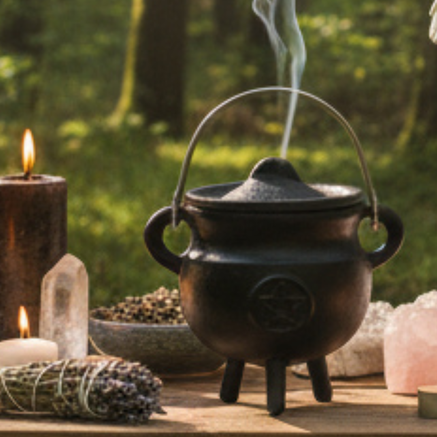 Pentacle Cast Iron Cauldron w/Lid 3"