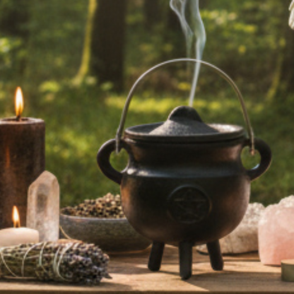 Pentacle Cast Iron Cauldron w/Lid 3"