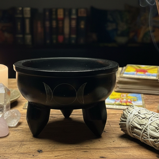 Soapstone Charcoal Burner - Triple Moon