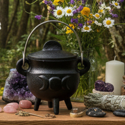 Triple Moon Cast Iron Cauldron w/Lid 3"