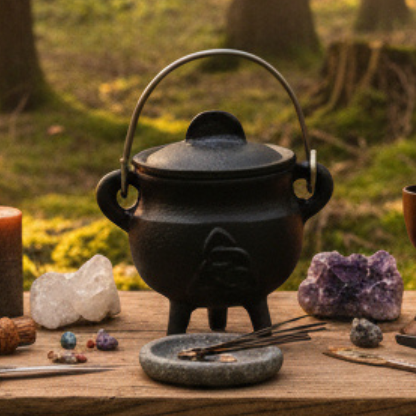 Triquetra Cast Iron Cauldron w/Lid 3"