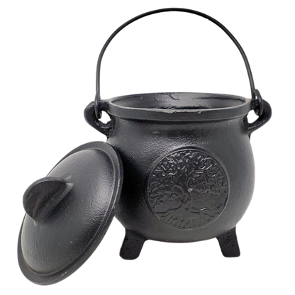 Tree of Life Cast Iron Cauldron with Lid 8"H