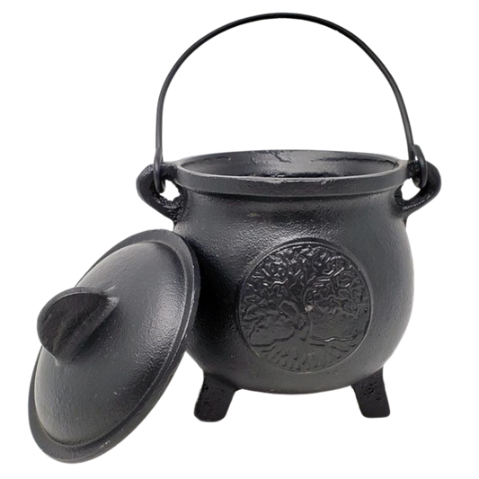 Tree of Life Cast Iron Cauldron with Lid 8"H
