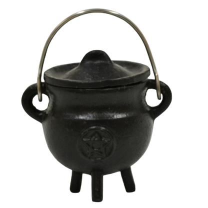 Pentacle Cast Iron Cauldron w/Lid 3"