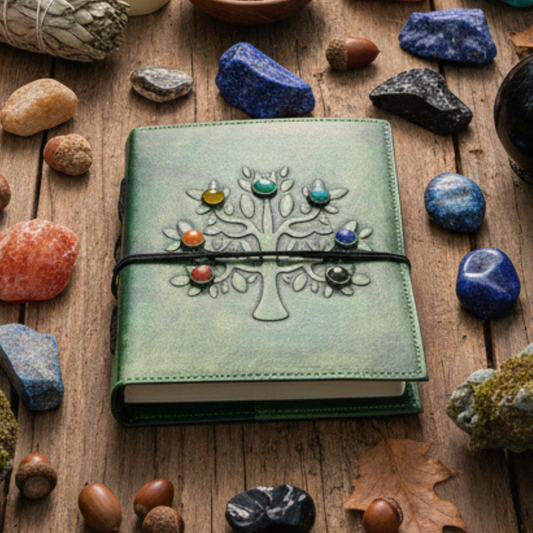 Leather Journal - Tree of Life with Stones