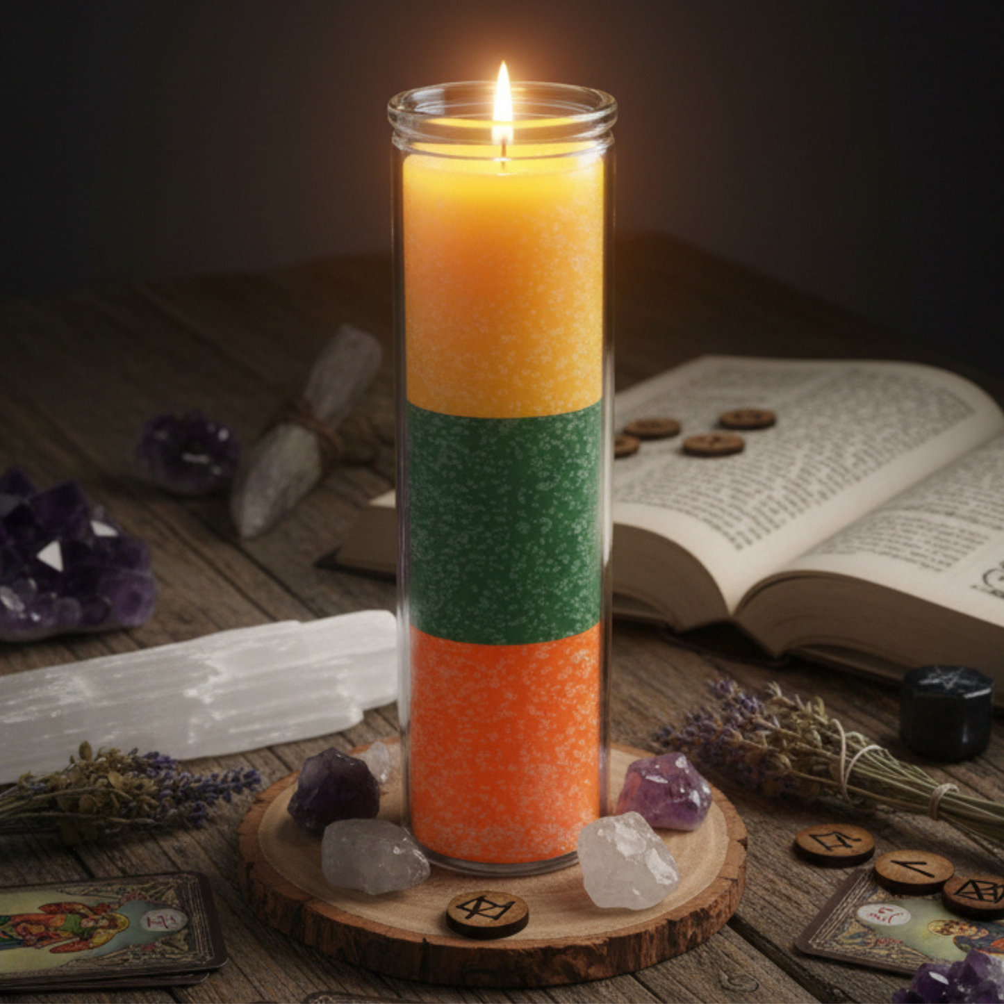 Gold/Green/Orange 7 Day Candle
