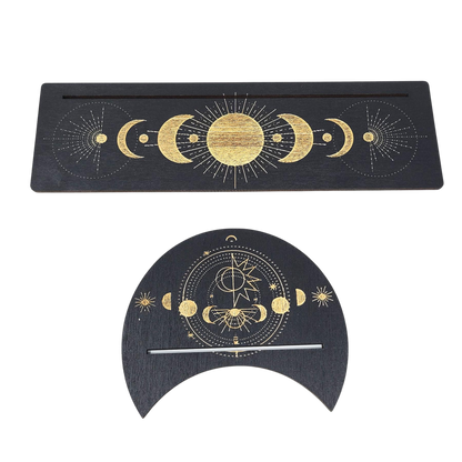 Wooden Tarot Card Holder with Moon Phase Design