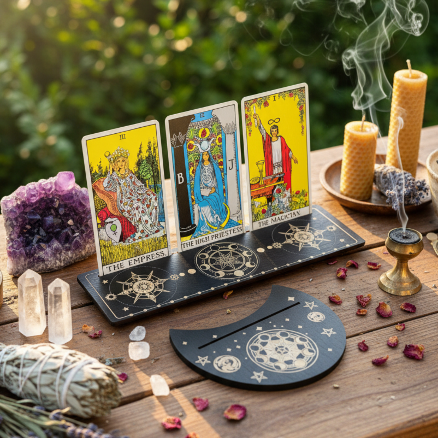 Wooden Tarot Card Holder Moon Phase D2