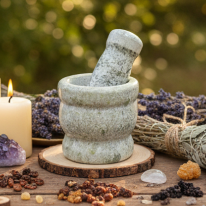 Grey & Green Natural Stone Mortar and Pestle