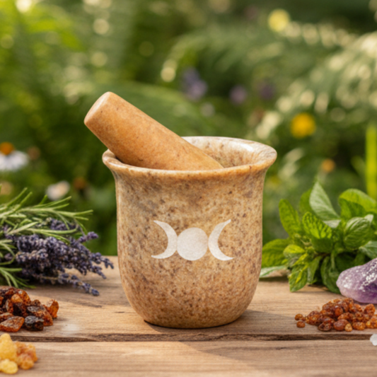 Triple Moon Mother of Pearl Inlay Mortar & Pestle
