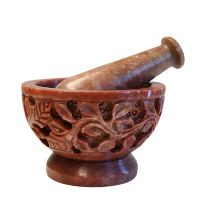 Soap Stone Carved Mortar & Pestle 4"D