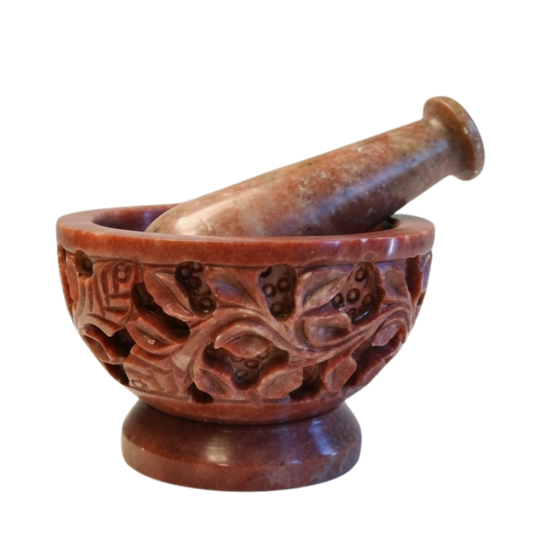 Soap Stone Carved Mortar & Pestle 4"D