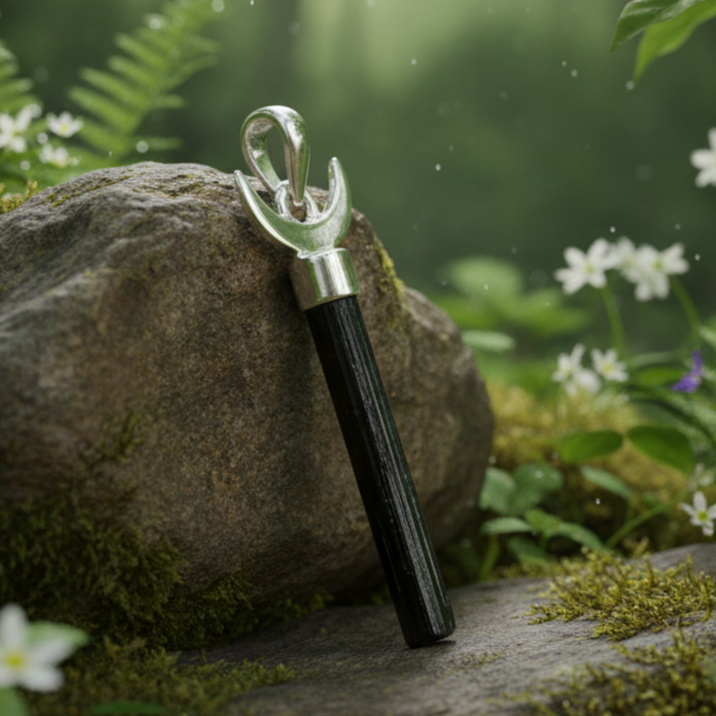 Black Tourmaline Crescent Moon Pendant