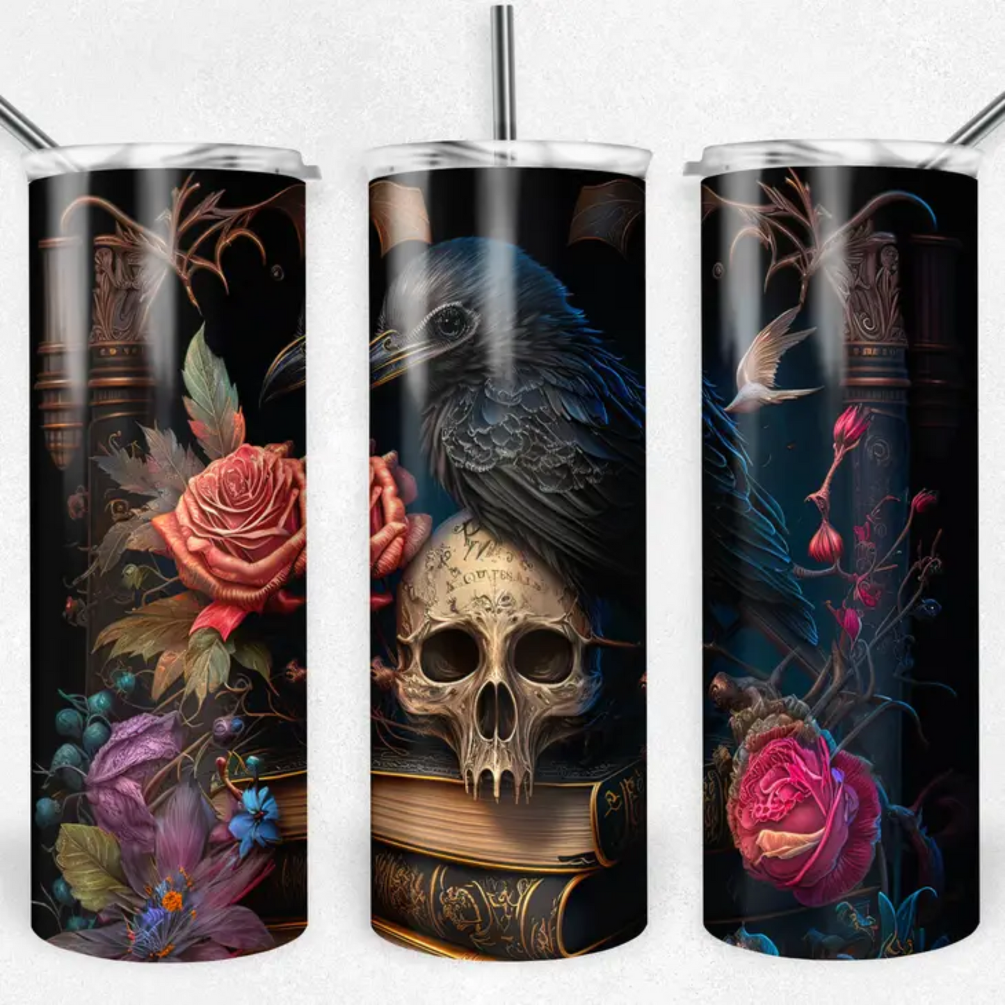 Magical Raven, Witchy Books and Gothic 20oz Stainless Steel Tumbler