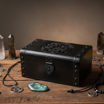 Pentacle & Triple Moon Wood Box