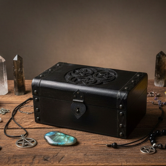 Pentacle & Triple Moon Wood Box