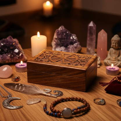 Wheel of the Year Wooden Carved Box