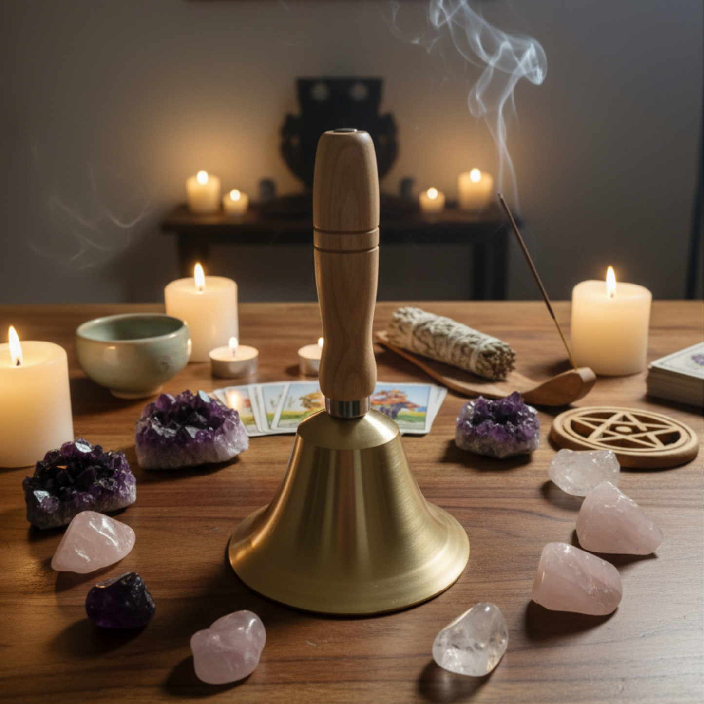 Brass Handbell with Non-Polished Wooden Handle