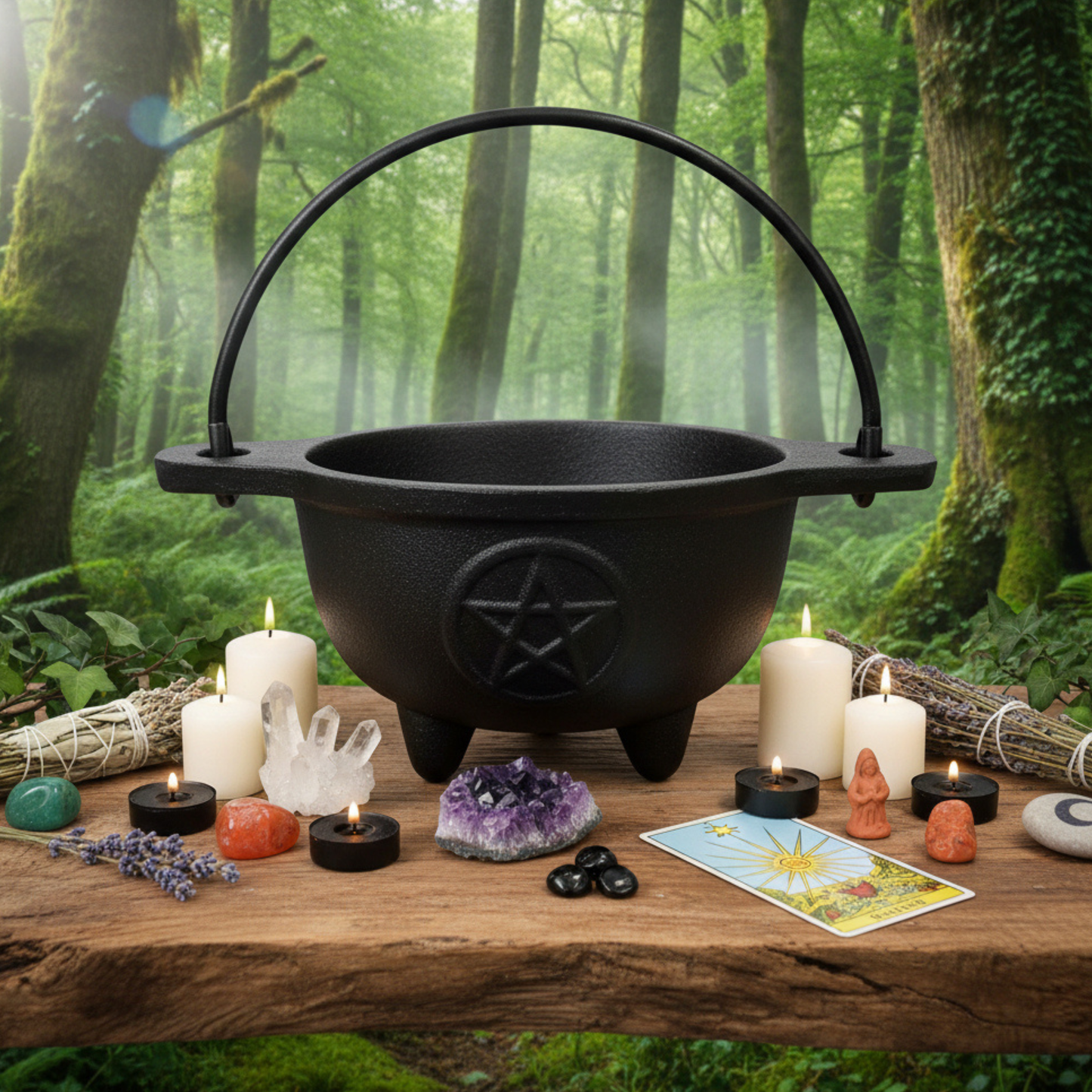 Pentagram Cast Iron Cauldron w/ Handle