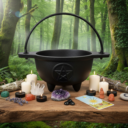 Pentagram Cast Iron Cauldron w/ Handle