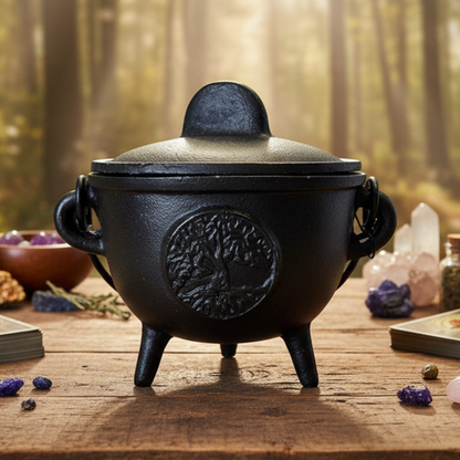Tree of Life Cast Iron Cauldron with Lid