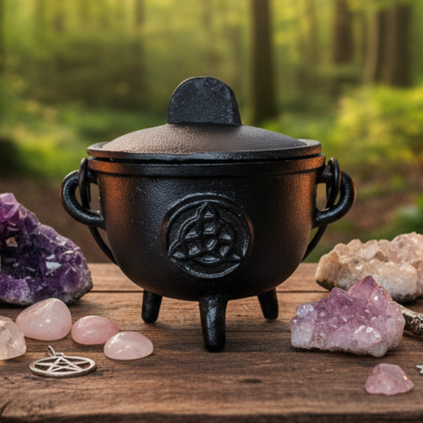 Triquetra Cast iron Cauldron with Lid