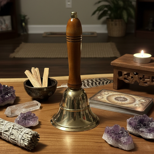 Brass Bell with Wooden Handle 8"