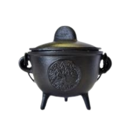 Tree of Life Cast Iron Cauldron with Lid