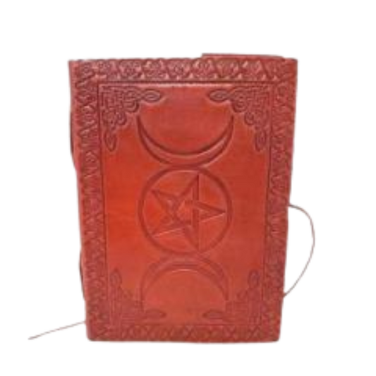 Triple Moon Pentagram Leather Journal with Cord Closure