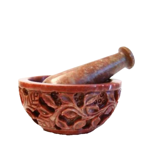 Soap Stone Carved Mortar & Pestle 4"D