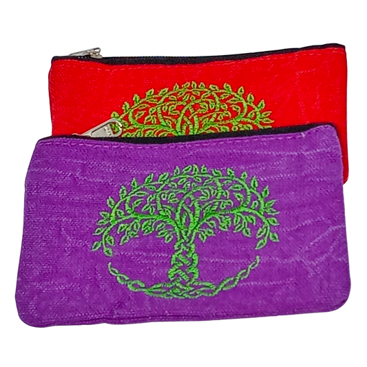 Tree of Life Embroidered Cotton Coin Purse